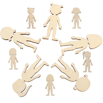 VOSAREA 50pcs Wood People Cutouts Unfinished Girl Hanging Ornaments Wood Man Shapes Blank Wooden Slices DIY People Craft Gift Tags for DIY Crafts