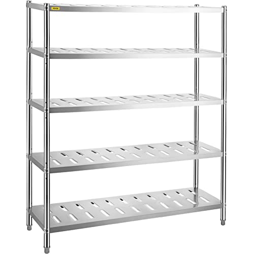 VEVOR Storage Shelf, 5-Tier Storage Shelving Unit, Stainless Steel Garage Shelf, 59.1 x 17.7 x 70.9 inch Heavy Duty Storage Shelving, 661 Lbs Total - WoodArtSupply