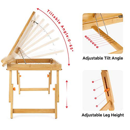 Drawing Table Nnewvante Laptop Desk Adjustable Drafting Desk Foldable Bamboo Bed Tray with Tablet Slot for Adult Kids, Large - WoodArtSupply