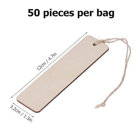 HERCHR Wood Blank Bookmarks,50Pcs Rectangle Blank Hanging Tags Unfinished Wooden Book Markers Wooden Craft Bookmark for Bookmark Gift DIY HERCHR