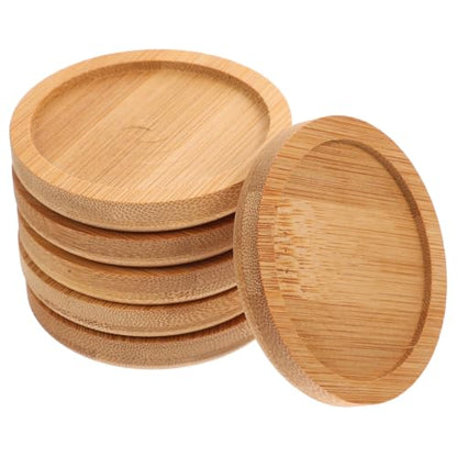 Zerodeko 6pcs Bamboo Coasters Teacup Coasters Blank Coasters Wooden Coasters for Drinks Table Top Tripod Beer Saucers Hot Drinks Pads Round Cup Mat - WoodArtSupply