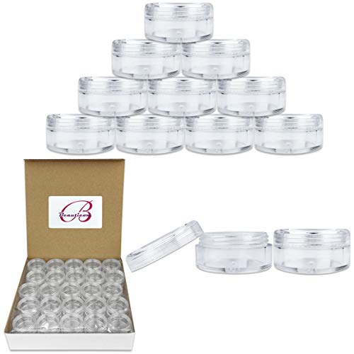 50 New Empty 5 Grams Acrylic Clear Round Jars - BPA Free Containers for Cosmetic, Lotion, Cream, Makeup, Bead, Eye shadow, Rhinestone, Samples, Pot, - WoodArtSupply