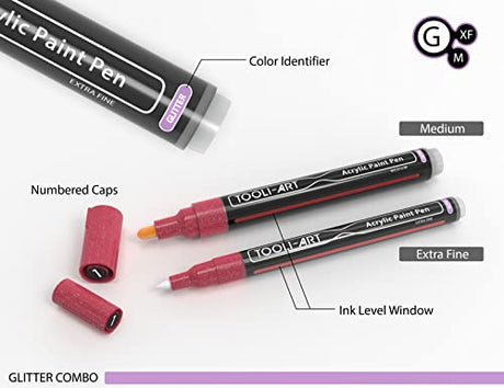 Acrylic Paint Markers Paint Pens Special Colors Set Extra Fine And Medium Tip Combo For Rock Painting, Canvas, Fabric, Glass, Mugs, Wood, Ceramics, TOOLI-ART