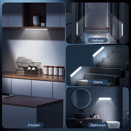 Under Cabinet Lights,40 LED Rechargeable Battery Operated Motion Sensor Light Indoor, 2 Pack Magnetic Dimmable Closet Lights, Wireless Under Counter MCGOR