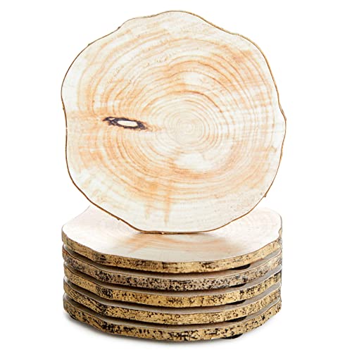 6-Pack Round Textured Print Wood Coasters for Drinks, Bar, Kitchen Home, Living Room, Tabletop Protection, Wood Pieces with Rope for Crafts, DIY - WoodArtSupply