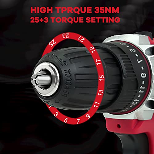 BeHappy Cordless Drill Set, 21V Power Drill Kit, Electric Power Drill Set with 2 Batteries and Charger, 25+3 Torque Setting, 2 Speed, 315 In-lb, LED, BeHappy