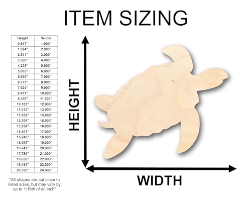 Unfinished Wood Turtle Shape - Craft - up to 36" DIY 6" / 1/8" 24 Hour Crafts