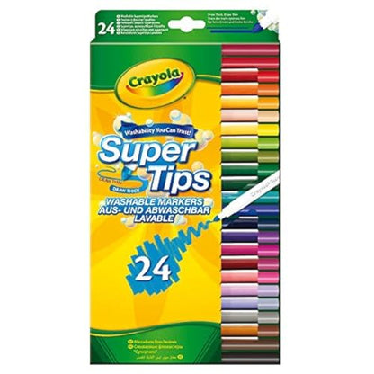 Crayola Supertips Washable Markers - Pack of 24 Multicoloured Felt Tips  Pens 71662150570