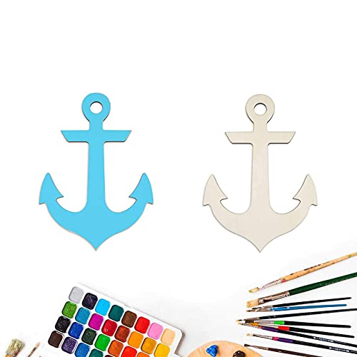 Anchor Shape Hanging Wood Unfinished Wood with Twines DIY Craft Ornament Theme Party Decoration 7.9" 3Pack - WoodArtSupply