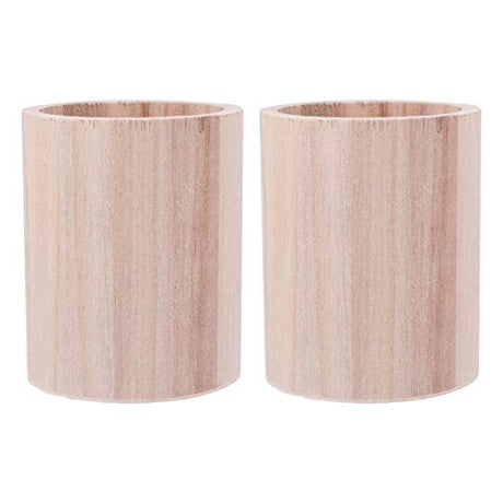 HEALLILY 2pcs Unfinished Wooden Pencil Holder Solid Wood Desk Pen Cup Pot Stationery Organizer for Home Office 8x8cm HEALLILY