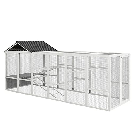 PawHut Wooden Chicken Coop Run for 6-10 Chickens, Hen House Add-On with Storage, Perches, 141.75" x 48" x 61", Gray PawHut