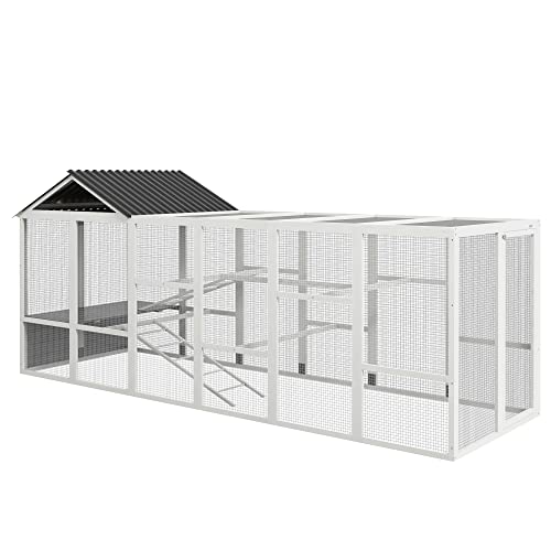 PawHut Wooden Chicken Coop Run for 6-10 Chickens, Hen House Add-On with Storage, Perches, 141.75" x 48" x 61", Gray - WoodArtSupply