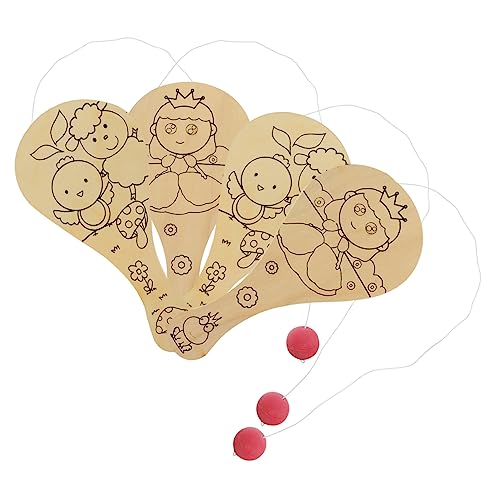 ibasenice 4Pcs Graffiti Blank Racket Unfinished Wooden Paddle Balls Wooden Paddle Ball Game Kids Painting Toy DIY Childrens Toys Toy for Kids Kid ibasenice