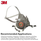 3M Half Facepiece Reusable Respirator 6200, NIOSH, Four-Point Harness, Comfortable Fit, Dual Airline Supplied Air Compatible, Bayonet Connections, 3M