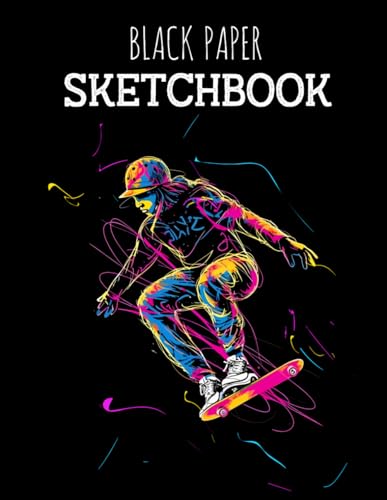 Black Paper Sketchbook: Skateboarder Blank Drawing Pad For Kids Adults 8.5"x11" 100 Pages Gifts Sketch Book Journal For Writing Doodling Sketching / WoodArtSupply