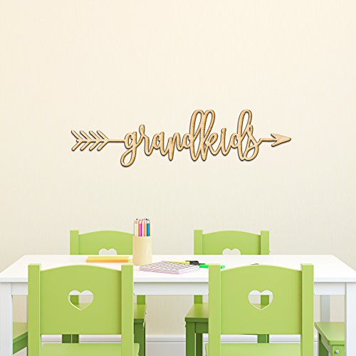 Grandkids Right Arrow Wood Sign Home Decor Wall Art Hanging Rustic Unfinished 24" x 6" Woodums