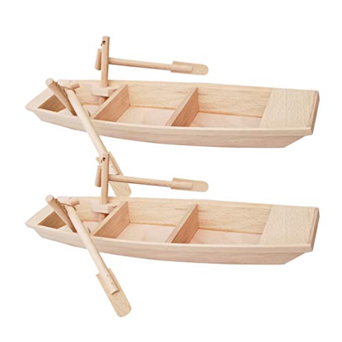 Milisten 2pcs Unfinished Natural Wood Craft Project Wood Boat with Oars Small Boat Model Dollhouse Nautical Ocean Ornamnets Home Office Table - WoodArtSupply