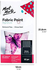 Mont Marte Signature Fabric Paint, 12pc x 0.7oz (20ml), Suitable for DIY Fashion and Homewares Mont Marte