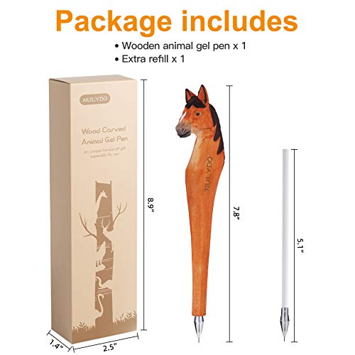 NULYDO 100% Handmade Wood Carved Animal Gel Pen | Horse, Cute Stationary School Supply Office Supply, Fun Pen Novelty Writing Pen, Unique Gift Pen NULYDO
