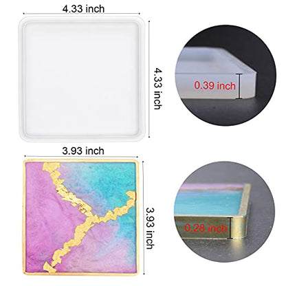 ResinWorld 4 Pack 4 inches Square Coaster Molds, Shiny Coaster Silicone Mold for Resin, Geode Aagte Coaster Resin Molds