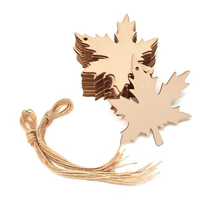 Honbay 20PCS Maple Leaves Wooden Hanging Ornaments Fall Leaf Unfinished Blank Wood Pieces Wood Slices Wood Chips Embellishments Wooden Gift Tags for