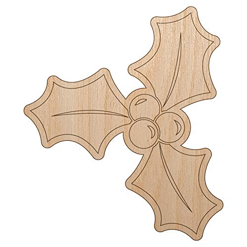 Christmas Holly Unfinished Wood Shape Piece Cutout for DIY Craft Projects - 1/8 Inch Thick - 4.70 Inch Size Sniggle Sloth