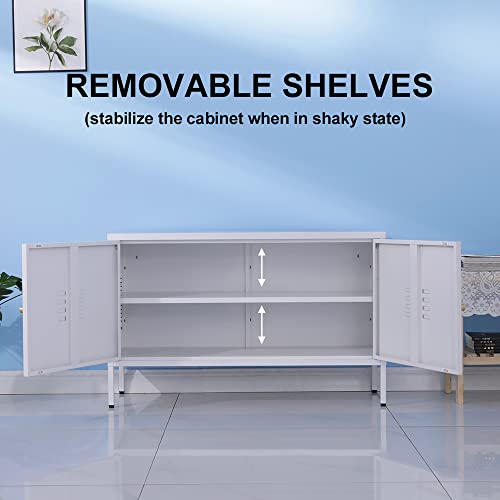 WISUNO Metal Accent Storage Cabinet for Bed Room,Living Room,Home,Hotel,Office,Garage,2-Tier, Removable Shelf (2 Door Accent Cabinet, White) WISUNO