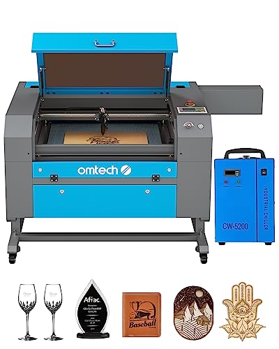 OMTech 100W CO2 Laser Engraver with Water Chiller, 20x28 Inch Laser Engraving Cutting Etching Machine with 4 Way Pass Through Air Assist Caster