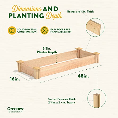 Greenes Fence Premium Cedar Raised Garden Bed, 16" x 48" x 5.5" - Made in USA with North American Cedar - WoodArtSupply