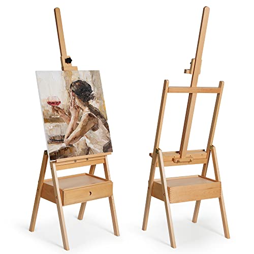 ARTIFY Large Wooden H-Frame Studio Easel with Artist Storage Drawer and Shelf, Sturdy Beechwood Canvas Holder Stand, Adjustable to 75" High ARTIFY art supplies