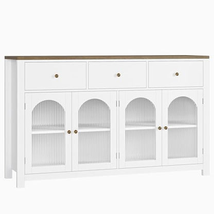 finetones Buffet Cabinet with Storage, 55.1" Large Sideboard Buffet Cabinet, Farmhouse Kitchen Cabinet Display Cabinet with 3 Drawers and 4 Doors, - WoodArtSupply