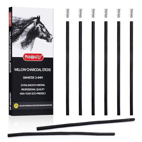 PANDAFLY Willow Charcoal Sticks, Soft, Black Artist Vine Charcoal for Artists, Beginners, Students, Great for Sketching, Drawing, Shading and Fine PANDAFLY