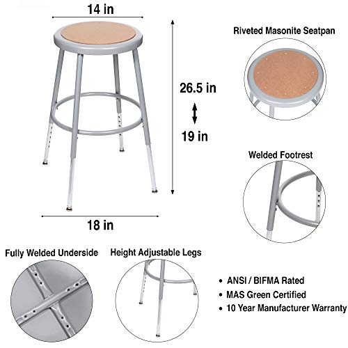 OEF Furnishings (2 Pack) Height Adjustable Grey Shop Stool, 18-27" High - WoodArtSupply