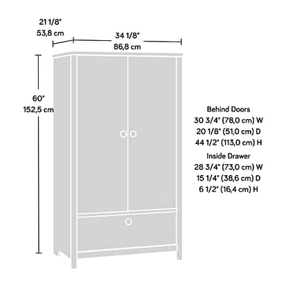 Sauder Dover Edge Bedroom Armoire with Drawer, L: 34.17" x W: 21.18" x H: 60.04", Glacier Oak Finish - WoodArtSupply