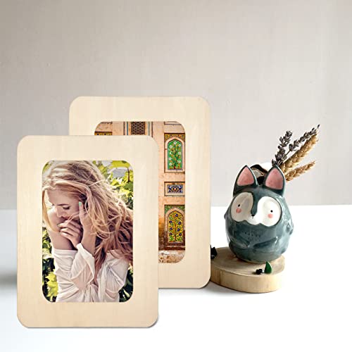 RYKOMO 6 PCS DIY Wood Picture Frames Unfinished Solid Wood Photo Picture Frames for 4 x 6 in Photos, Standing Wooden Photo Frames for Crafts Wood,