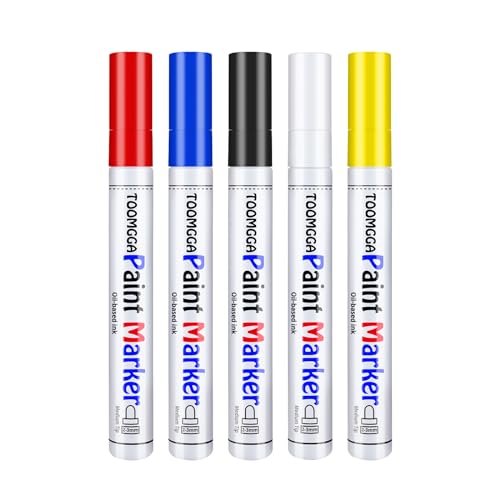 5 Colors Paint Markers - Permanent Paint Pens Paint Markers, Oil Based Paint Pens, Quick Dry and Waterproof Assorted Color Marker for Metal, Rock - WoodArtSupply