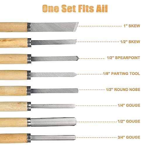 8Pcs Wood Lathe Tools, Professional Wood Turning Tools for Lathe Chisel Set with 2 Skew 1 Spear Point 1 Parting 1 Round Nose 3 Gouge Tools for TVlifams