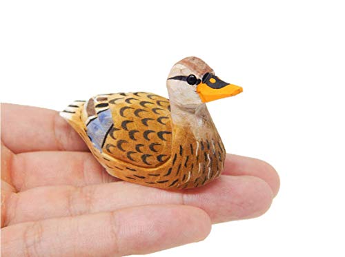 Selsela Duck Wood Figurine Statue Carving Decoration Decoy Small Animal Miniature Sculpture (Female Mallard) Selsela