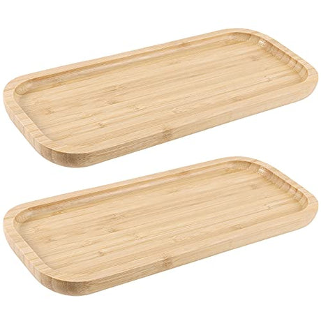 2 PCS 5 x12 Inch Rectangle Bamboo Saucer, Rectangle Bamboo Service Tray, Rounden Rectangle Wooden Plant Saucer Tray for Succulent Plant Pots1 MUKCHAP