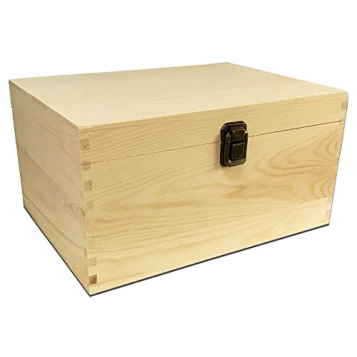 TWISTED ENVY Large Unfinished Wood Box with Hinged Lid and Front Clasp for Arts, Crafts, Hobbies and Home Storage, 10.62" x 7.87" x 5.51" - WoodArtSupply