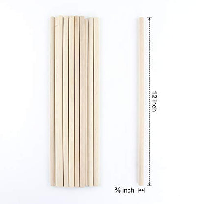 3/8 x 12 Inch, Wooden Dowel Rods, Unfinished Round Sticks for Pennant, Wedding, Christmas, Music Class, Party, DIY Crafts, 50 pcs - WoodArtSupply