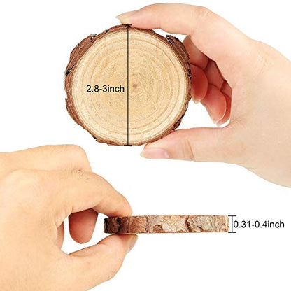 50 Pcs Natural Wood Slices 2.0-2.5 Inches, CertBuy Undrilled Round Wood Tree Slices, Craft Wooden Circles with Bark for Wedding Centerpiece, DIY
