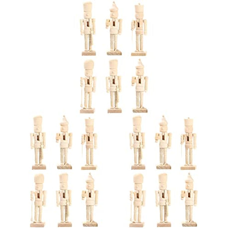 18 Pcs Christmas Puppet Nutcracker Figurine Wood Doll Soldier Decor Wood Nutcracker Unfinished DIY Nutcracker Outdoor Christmas Decorations PartyKindom