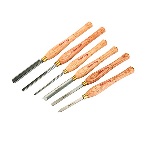 Robert Sorby 67HS 6 Piece Lathe Turning Set with 3/4" Spindle Roughing Gouge, 3/8" Spindle Gouge, 3/8" Bowl Gouge, 3/4" Standard Skew Chisel, 1/8" - WoodArtSupply