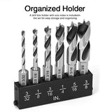 COMOWARE Brad Point Stubby Drill Bit Set for Wood, 6pcs HSS 4241 Steel with 1/4-Inch Quick Change Hex Shank COMOWARE