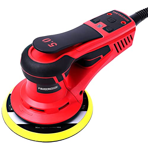 Electric Random Orbital Sander,PioneerWorks Brushless Motor,Powerful 350W & Low Vibration,10000 RPM,6-Inch For Woodworking, Polishing,Carpentry PioneerWorks