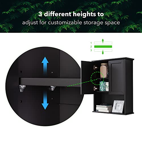 OONNEE Black Wall Mounted Bathroom Cabinet with Adjustable Shelves & Soft-Close Doors OONNEE