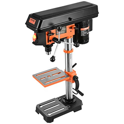 VEVOR 10 in Benchtop Drill Press, 3.2 Amp 120V, 5-Speed Cast Iron Bench Drill Press, 10 in Swing Distance 0-45° Tiltling Worktable with Work Light, - WoodArtSupply