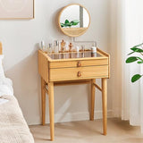 Dressing Table with Mirror and Drawers Bamboo Vanity with Stool Makeup Vanity Table Genuine Leather Handles Comfortable to Touch Silent Slide No QQB
