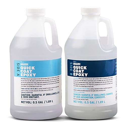 Alumilite Amazing Quick Coat Epoxy [0.5 gal A + 0.5 gal B(1 Gallon) 2 Part Kit] High Gloss Coating, Crystal Clear Casting & Fast Dry Formula for - WoodArtSupply